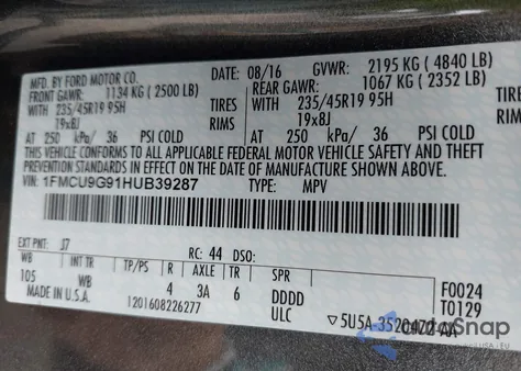 2017 Ford Escape Se from USA, damaged, VIN 1FMCU9G91HUB39287